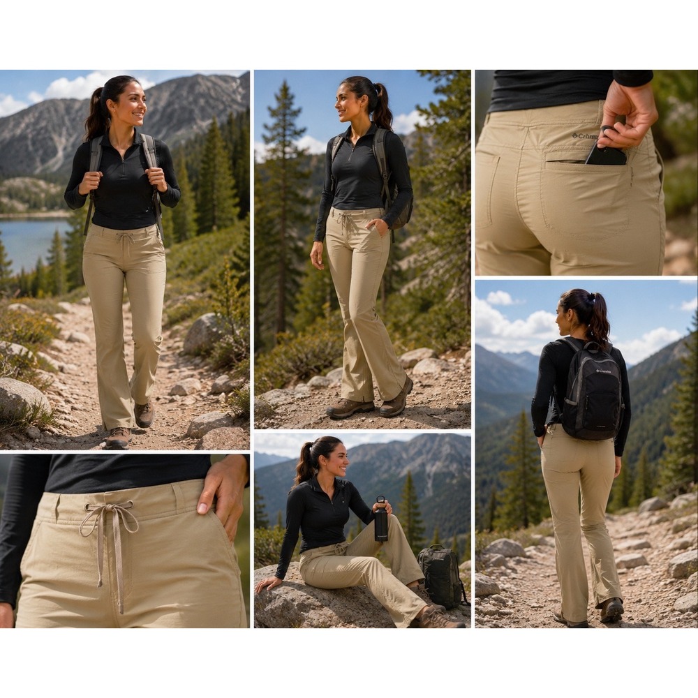Columbia Womens Anytime Outdoor Bootcut Hiking Pants Tan Drawstring Waist